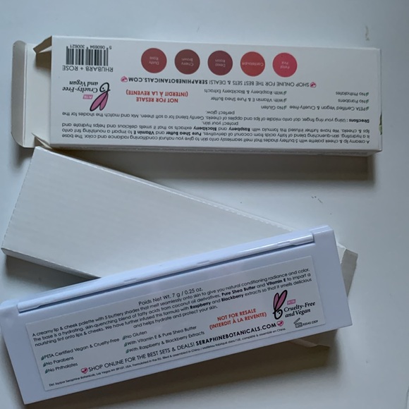 Seraphine Botanicals Rhubarb Rose Creamy Lip Cheek Palette Lipstick Blush Makeup - Picture 6 of 9